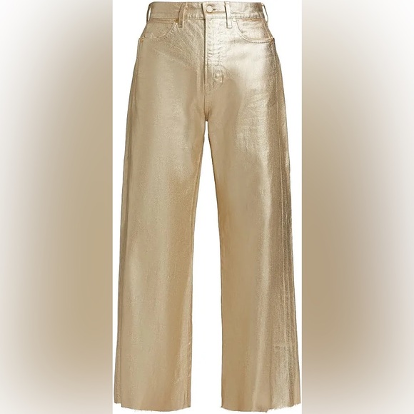 NWT Veronica Beard Taylor Metallic High-Rise Wide-Leg Cropped Jeans size 27